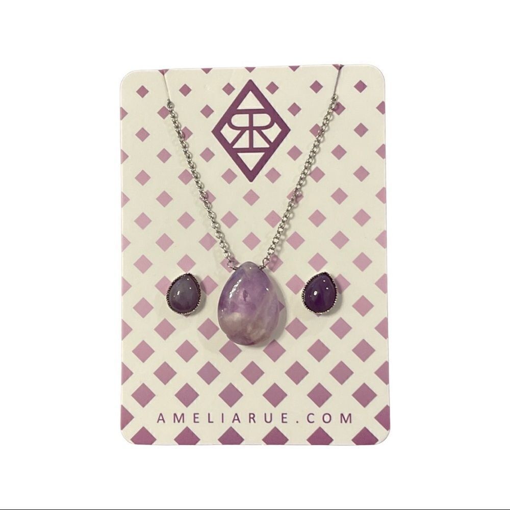 Amelia Rue Teardrop Amethyst Sterling Necklace Set - NWT